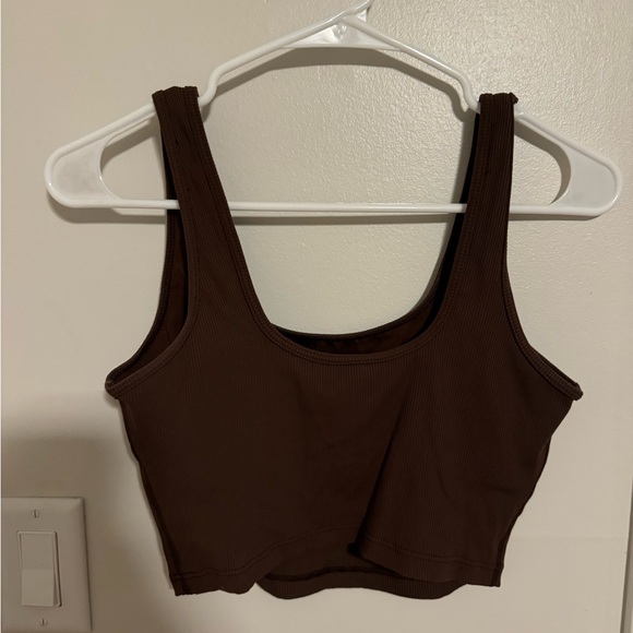 Aerie Ribbed Chocolate Brown Scoop Neck Sports Bra Medium Offline American Eagle - Picture 2 of 8